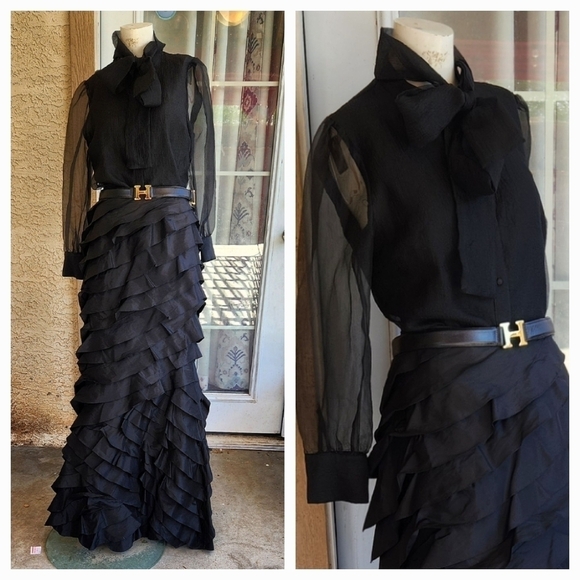 Teri Jon  Black Ruffle Tiered Maxi Skirt - Picture 1 of 9